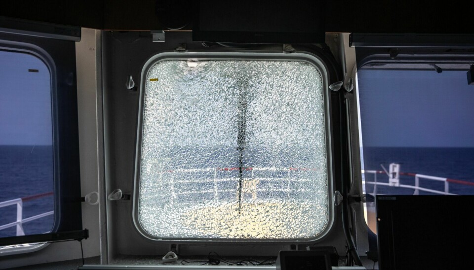One of the windows of the bridge, that has been reportedly been targeted by the Lybian coastguard.