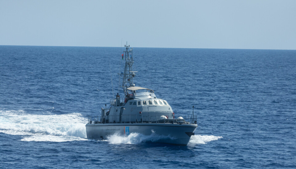 The Lybian coastguard approaching the 'Ocean Viking'.