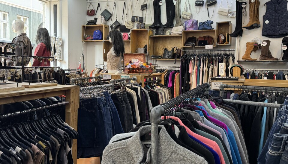 A wide assortment of second-hand shoes and clothes and accessories, sold at Wasteland, in København K.