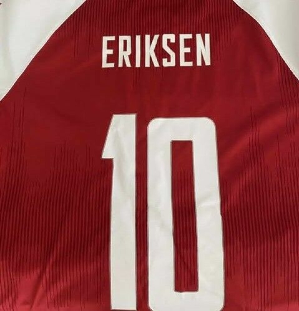 Eriksens ikoniske trøje fra hans uheld i Parken, 2021.