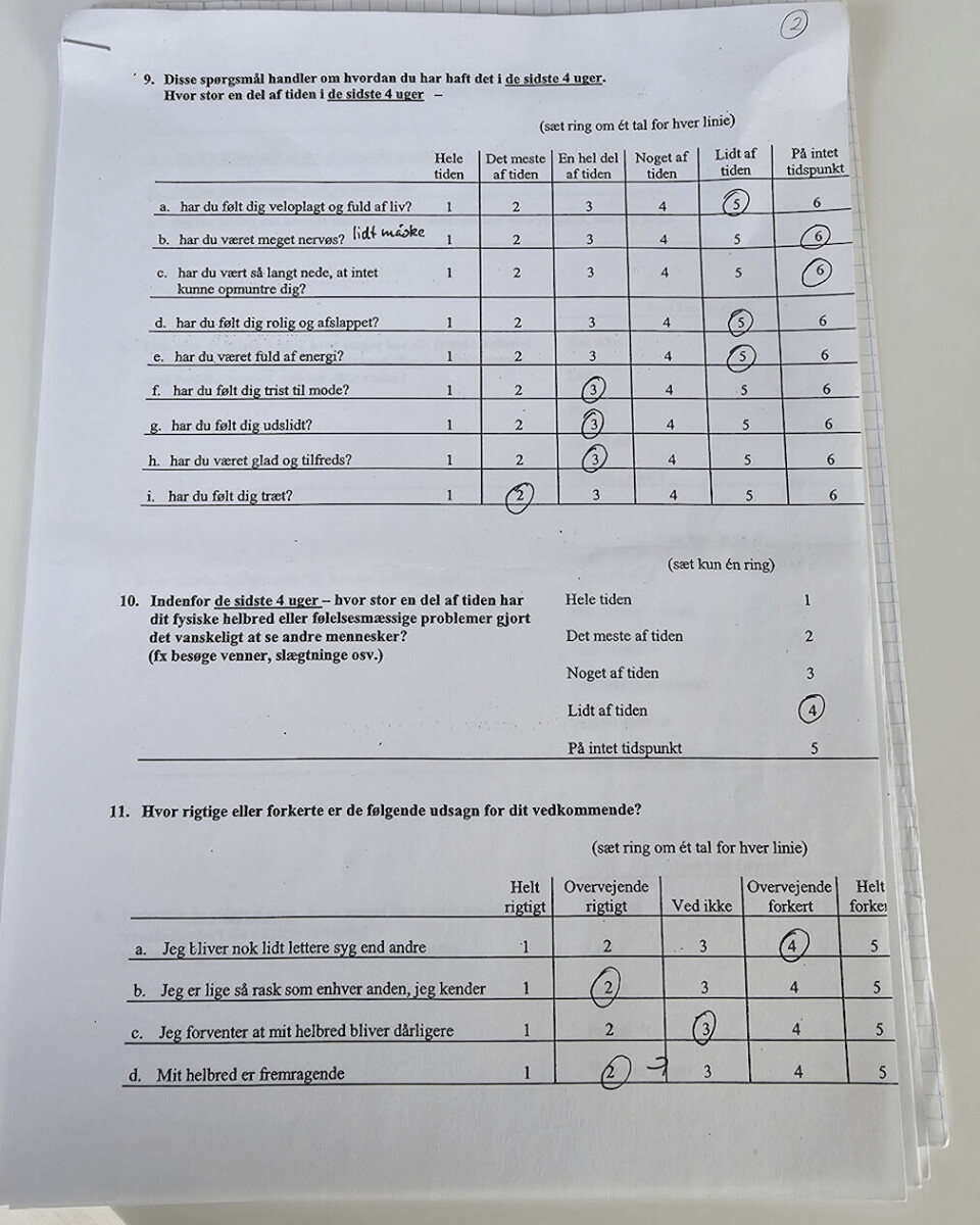 Registerundersøgelsen som klinikassistenterne skulle udfylde inden de mødte op på arbejdsmedicinsk klinik.