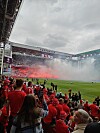 Pyroteknik bruges også af AGF's fans ved kampe herhjemme i Danmark. Her er det til pokalfinalen mod Silkeborg IF i Parken i 2024.
